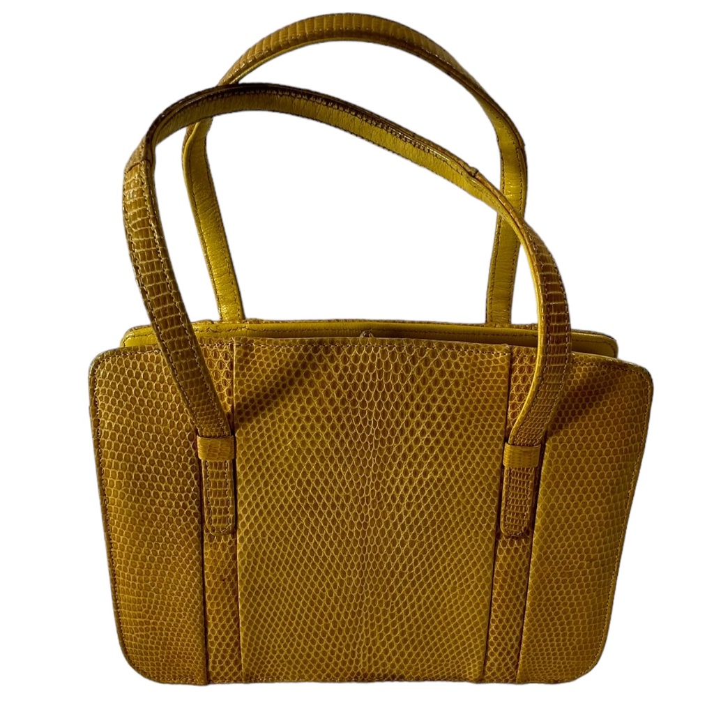 Vintage Saks Fifth Avenue Yellow Lizard Structure Hand Bag Purse